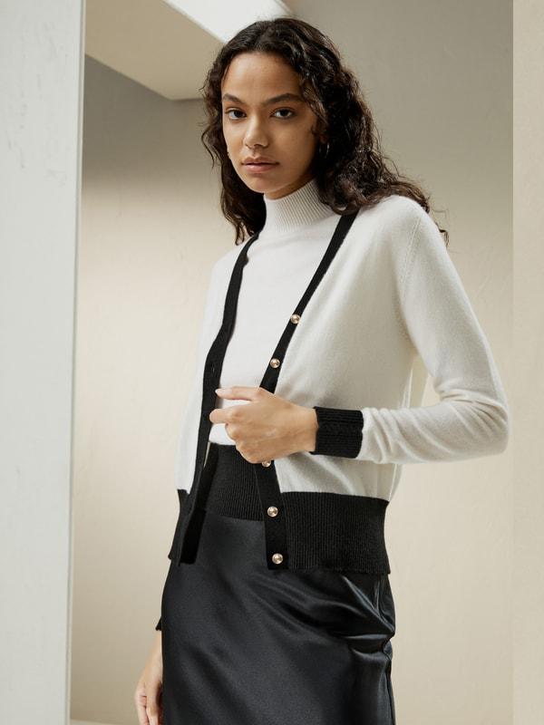 Gemini Cashmere Cardigan with Contrasting Hem Product Image