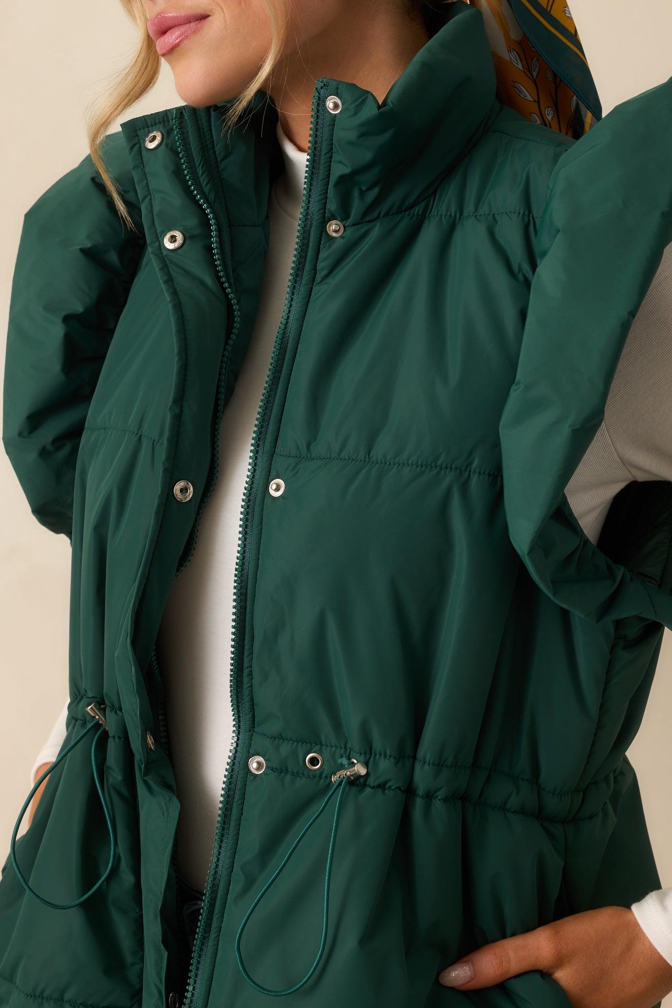 Cherry On Top Forest Green Flutter Sleeve Puffer Vest Product Image