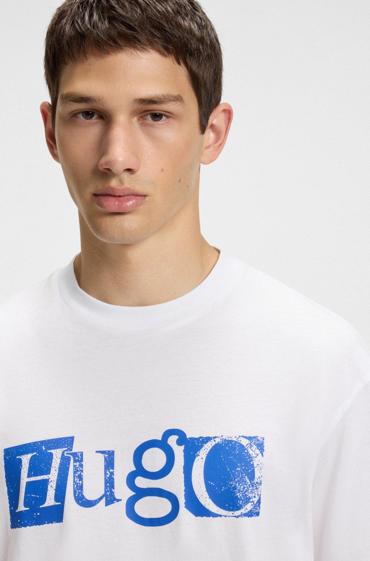 HUGO - Stretch-cotton T-shirt with graphic logo print - White Product Image