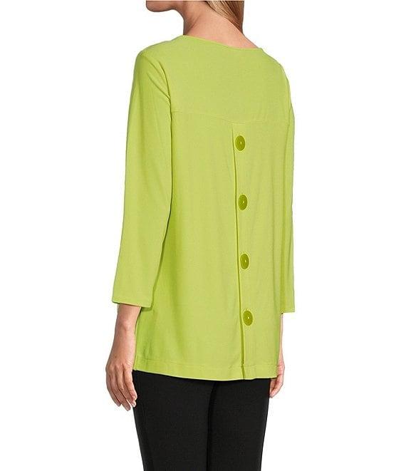 Slim Factor by Investments Crew Neckline High-Low Hem Back Button Top Product Image