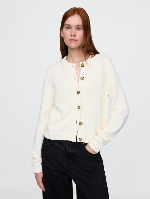 100% Cotton Crewneck Cardigan Product Image