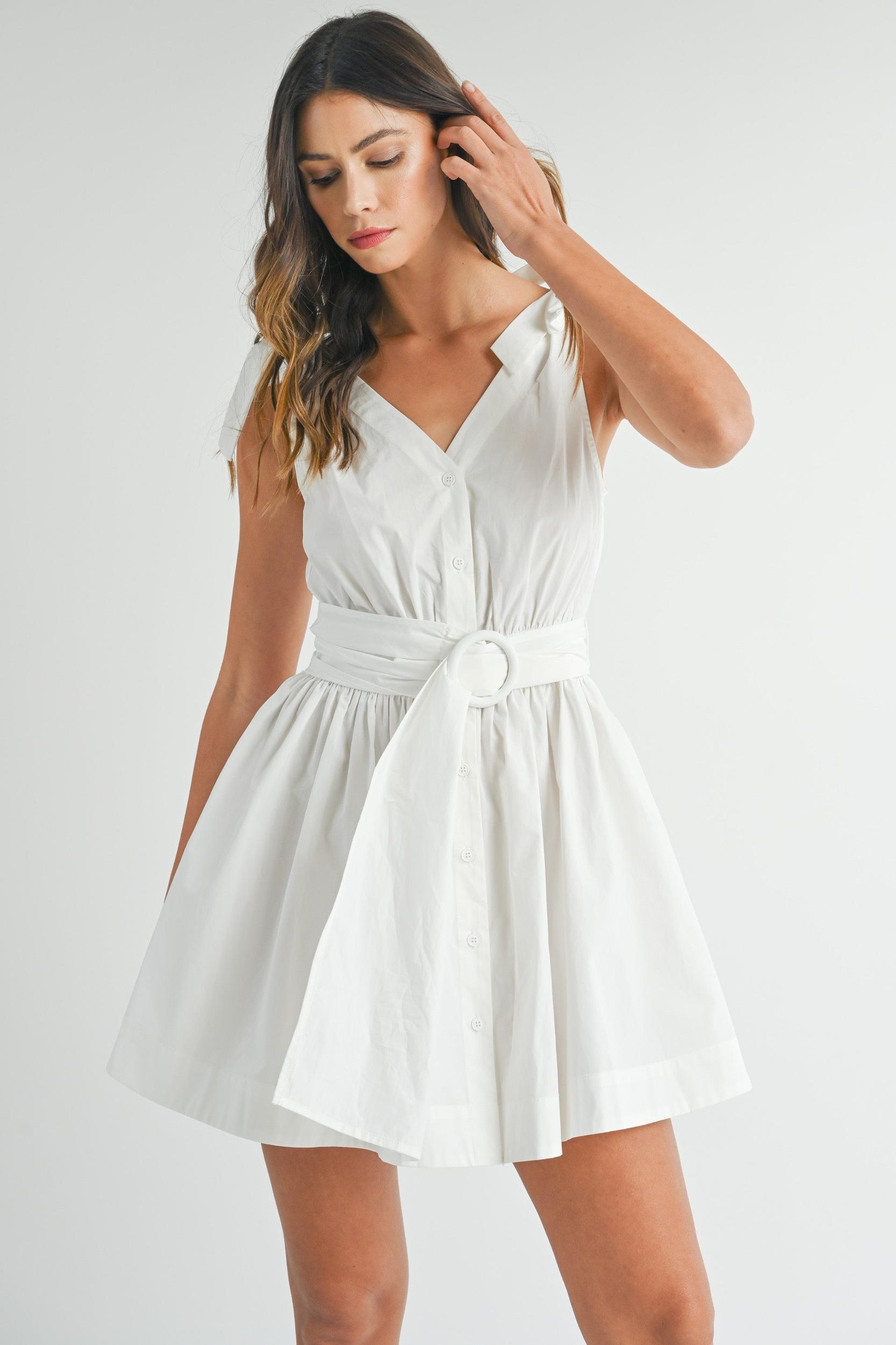 Sleeveless Shoulder Tie Mini Dress Product Image