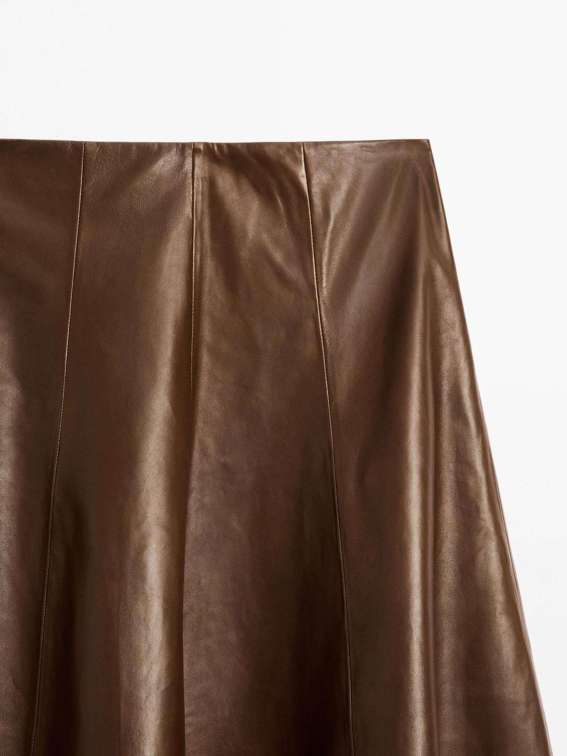 Nappa leather flared midi skirt Product Image