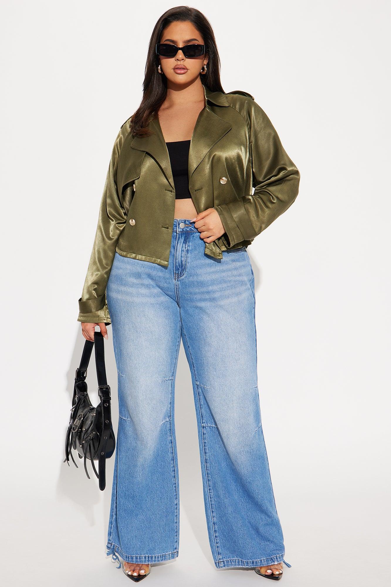 Jayla Satin Cropped Trench - Olive Product Image