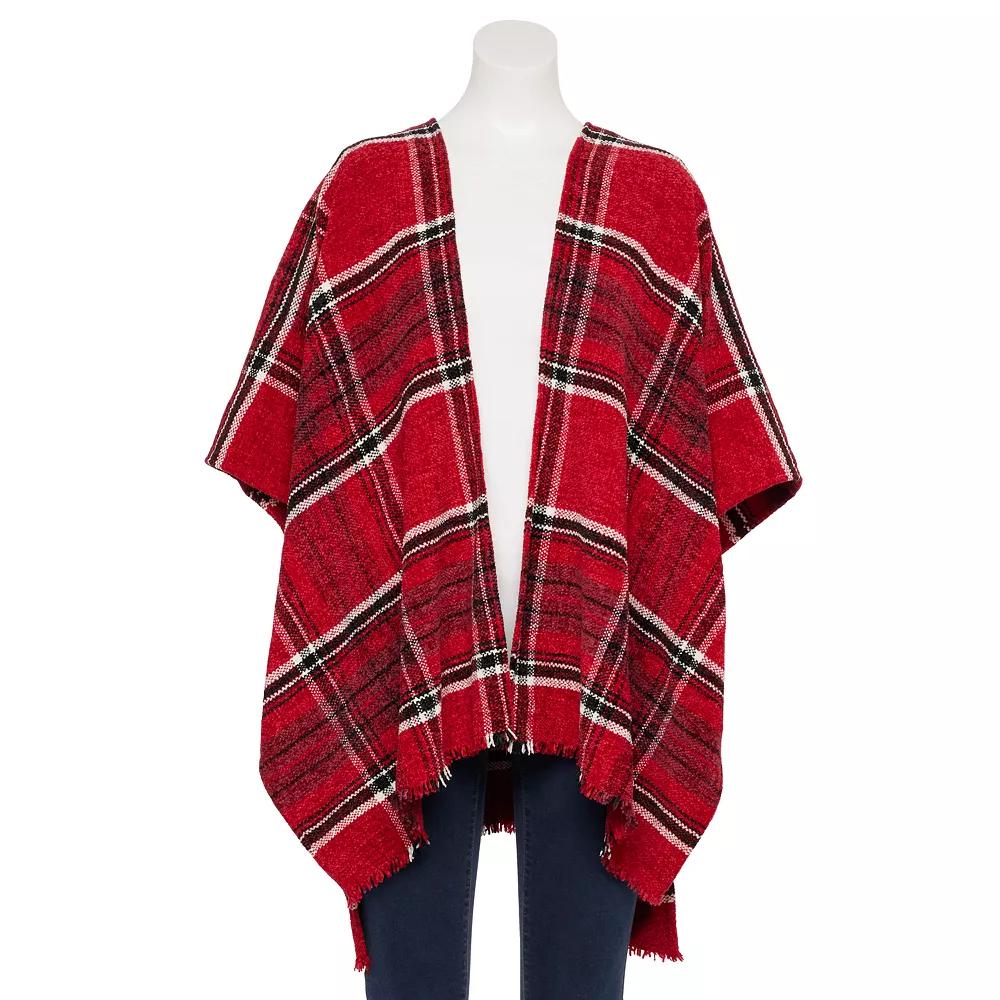 Women's Nine West Overscale Plaid Chenile Topper, Red Team Product Image