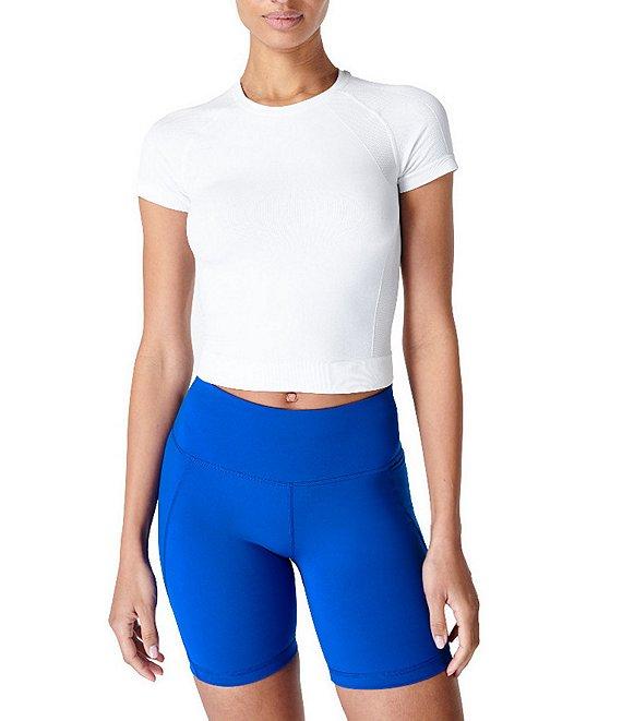 Sweaty Betty Athlete Seamless Crew Neck Short Sleeve Cropped Workout Tee Shirt Product Image