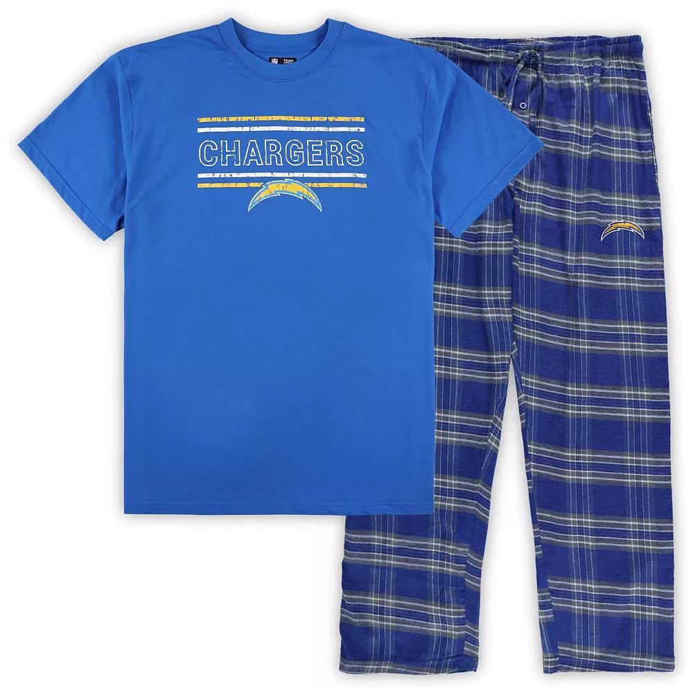Men's Concepts Sport Powder Blue/Gray Los Angeles Chargers Big & Tall Flannel Sleep Set, Size: 3XLT, Light Product Image