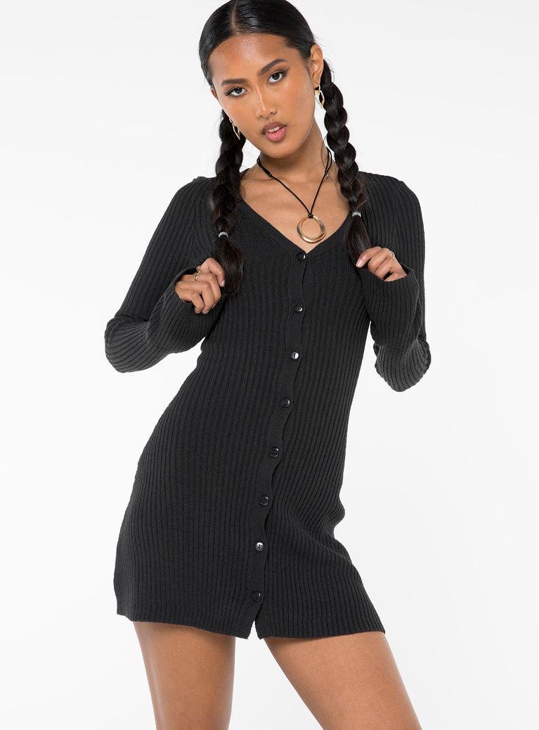Waldin Long Sleeve Mini Dress Black Product Image