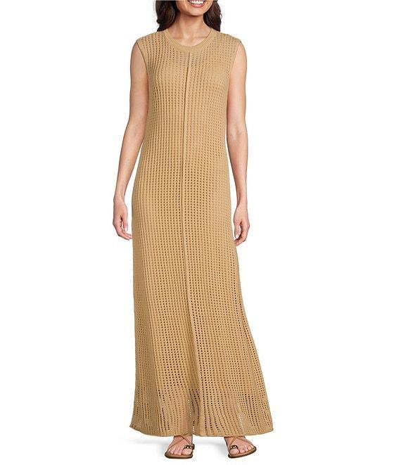 Le' AL.X Knit Crochet Crew Neck Sleeveless Shift Maxi Dress Product Image