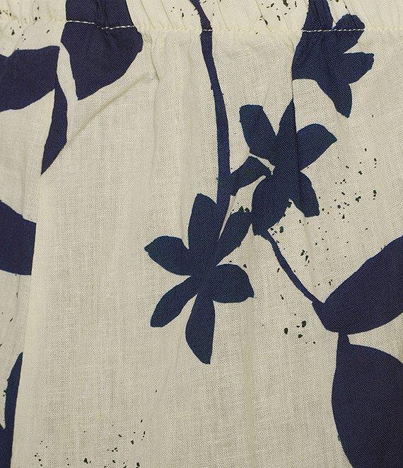 Bryn Walker Foglie Print Flat Front Linen Blend Elastic Waist Wide Full Leg Coordinating Pants Product Image
