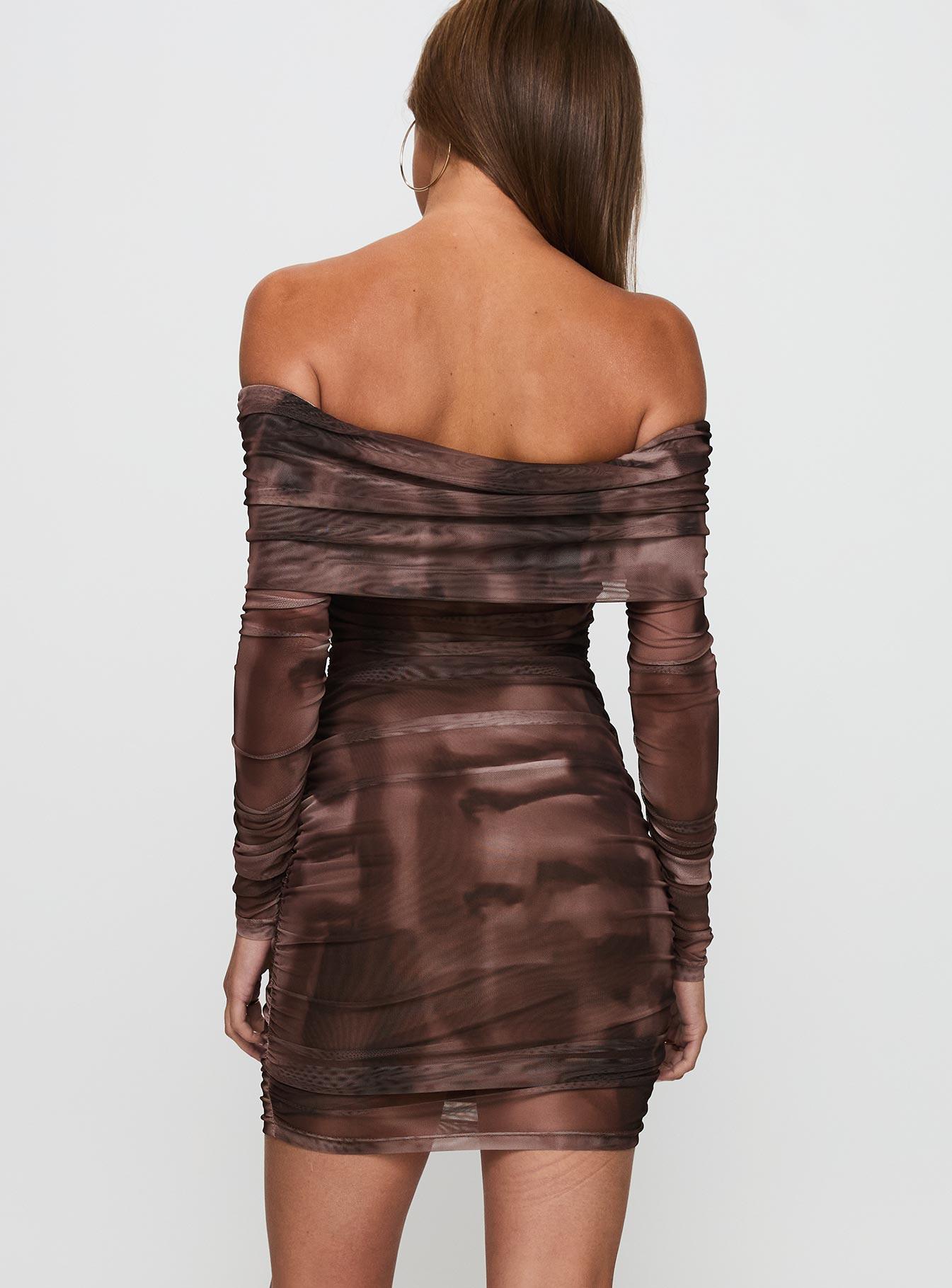 Raquella Long Sleeve Mini Dress Brown Product Image
