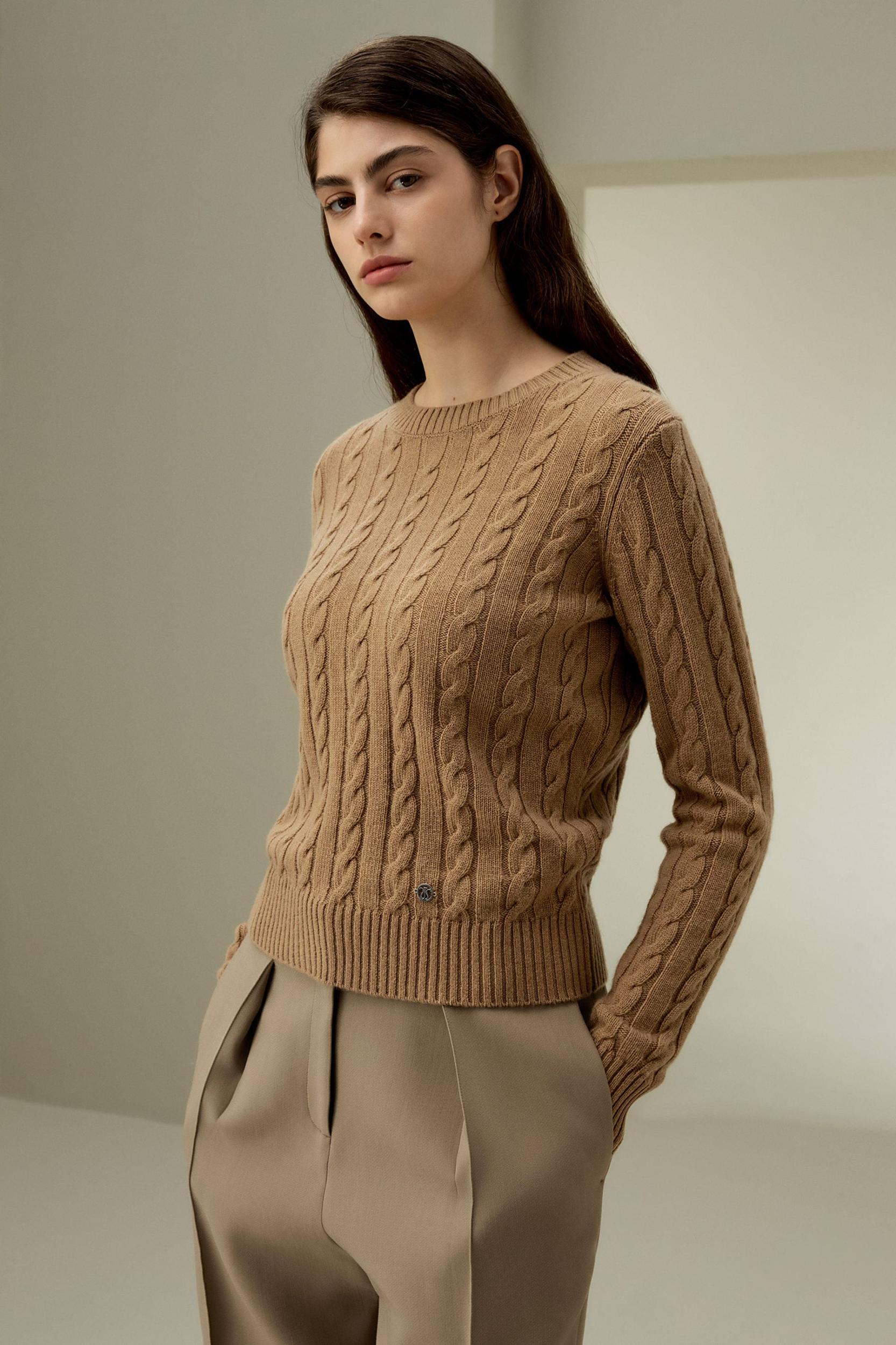 LILYSILK Woolen Pullover - for Women - Camel Cashmere-Wool Blend - Comfortable Ribbed Edges Sweater L Product Image