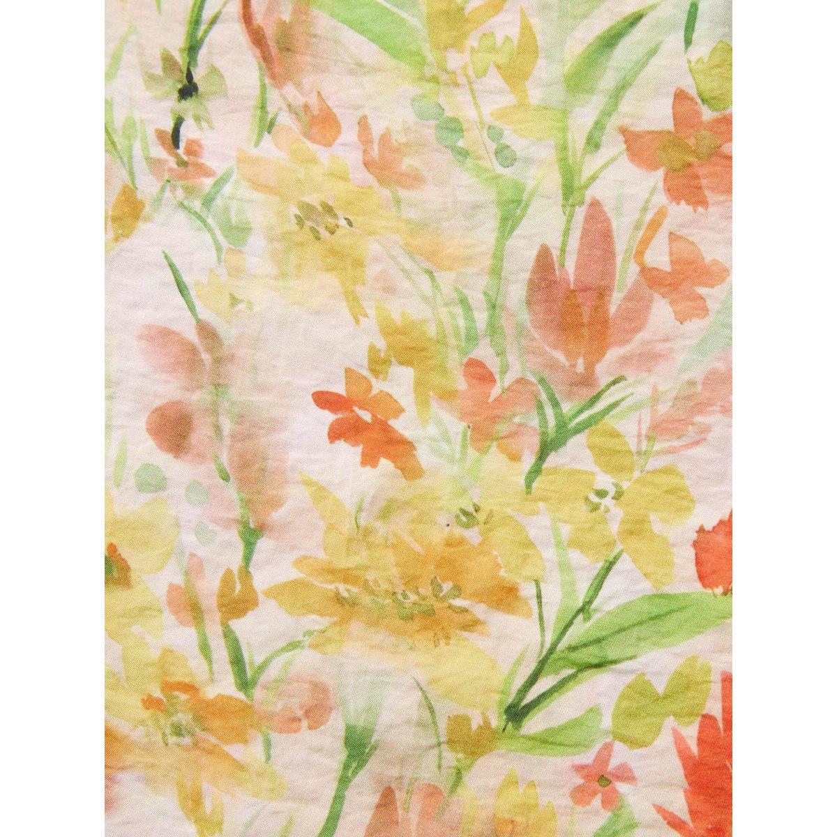 Plus Size Floral Pleated Button Detail Tank Top Women Multicolor Elegant Contrast Round Neck Everyday Tank Tops Camis BloomChic 12/L Product Image