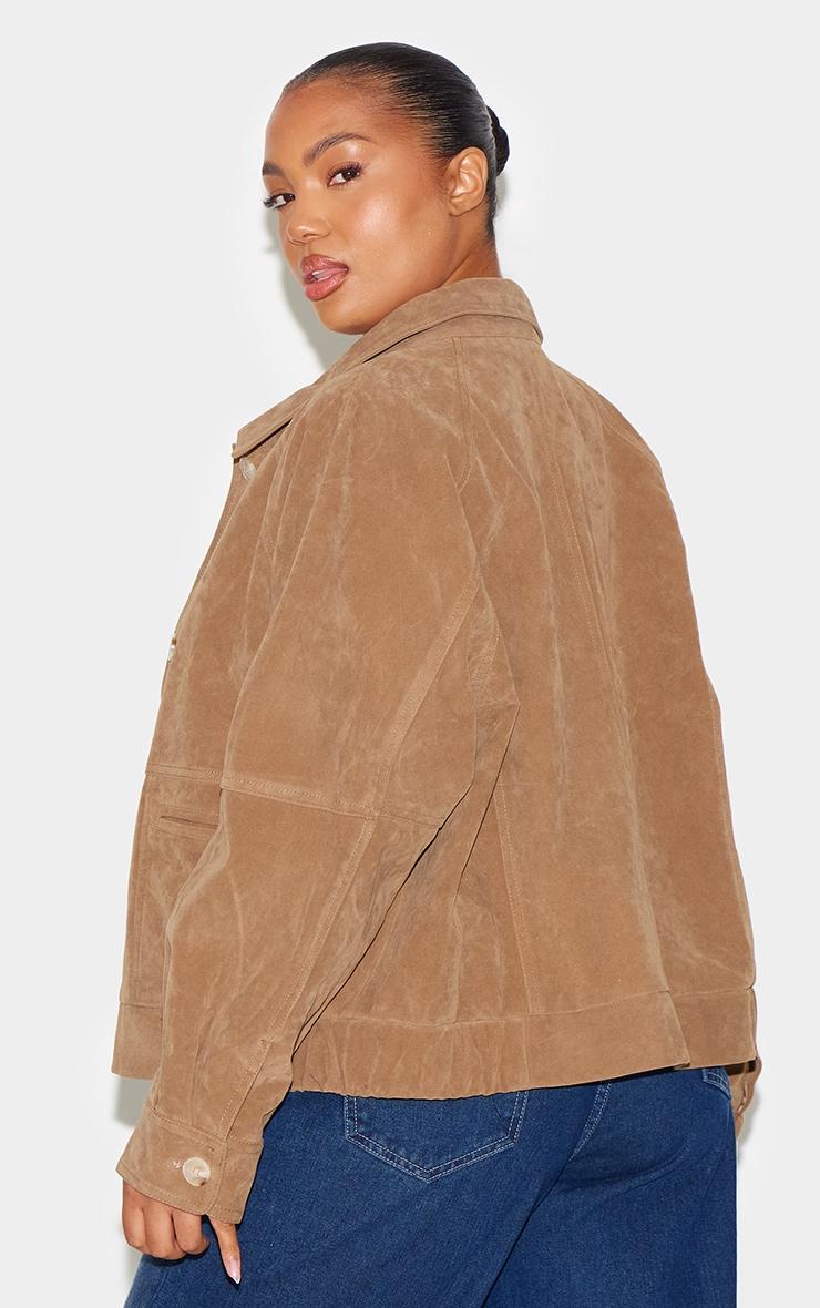 Plus Beige Oversized Faux Suede Jacket Product Image
