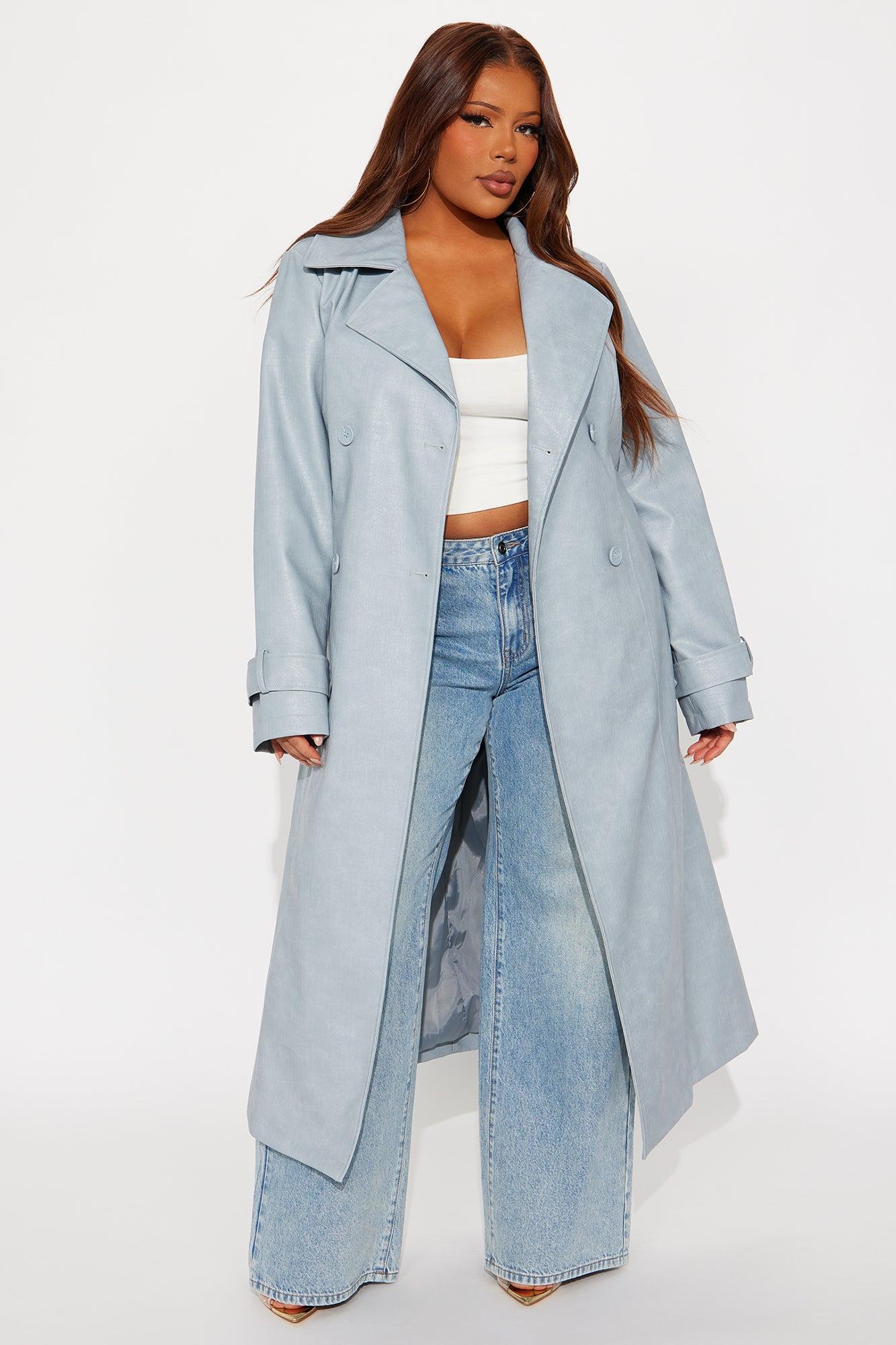 Holland Croc Embossed Trench Coat - Grey/Blue Female Product Image