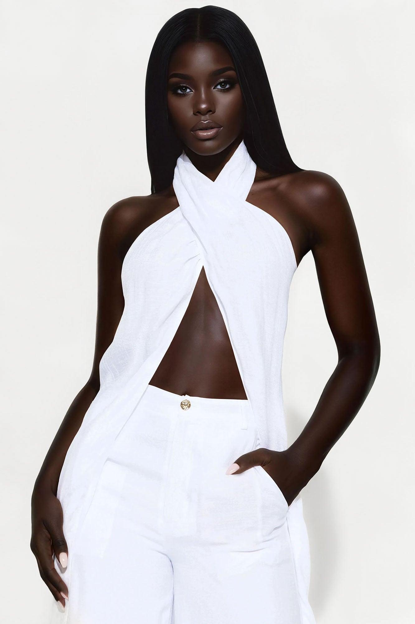 Angelic Vibes Linen Pant Set - White Female Product Image