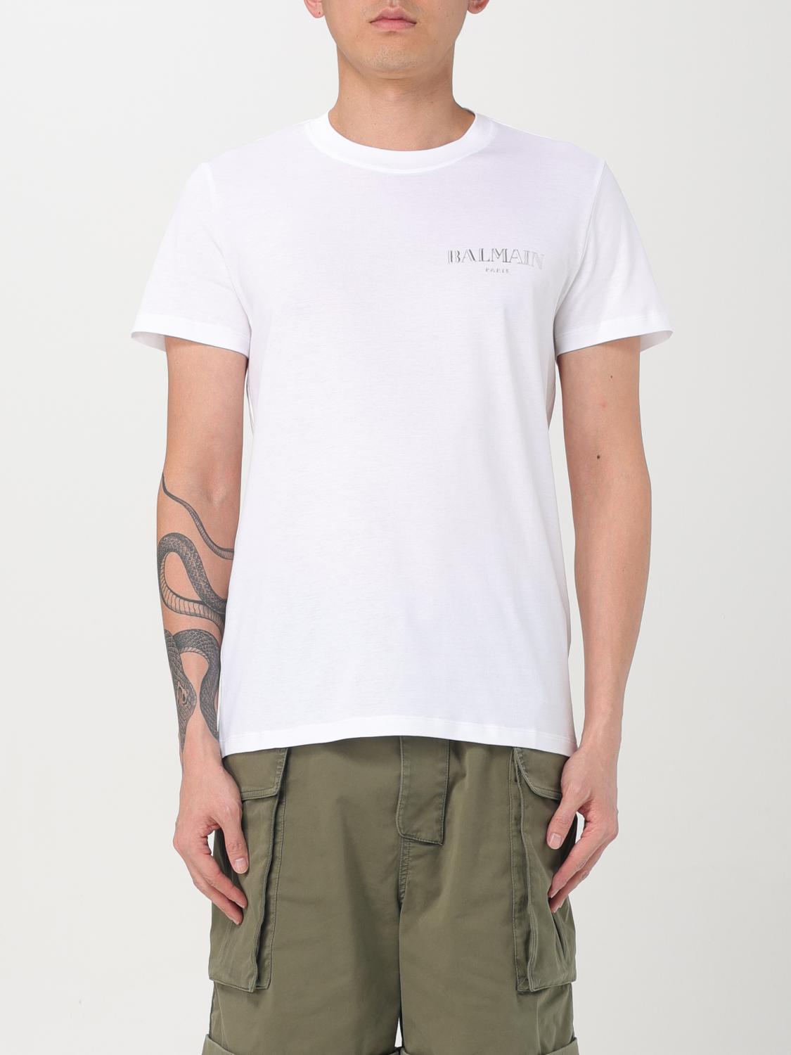 BALMAIN Flocked Logo Classic-fit T-shirt In White Product Image