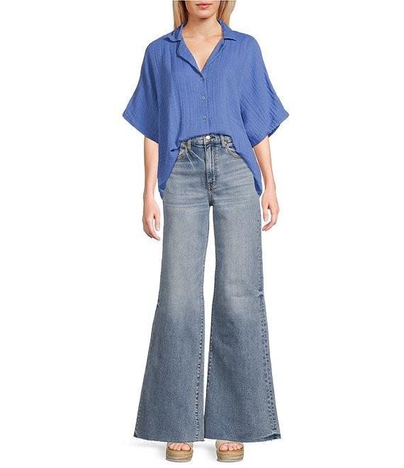 Daze Far Out High Rise Unfinished Wide Leg Jeans Product Image