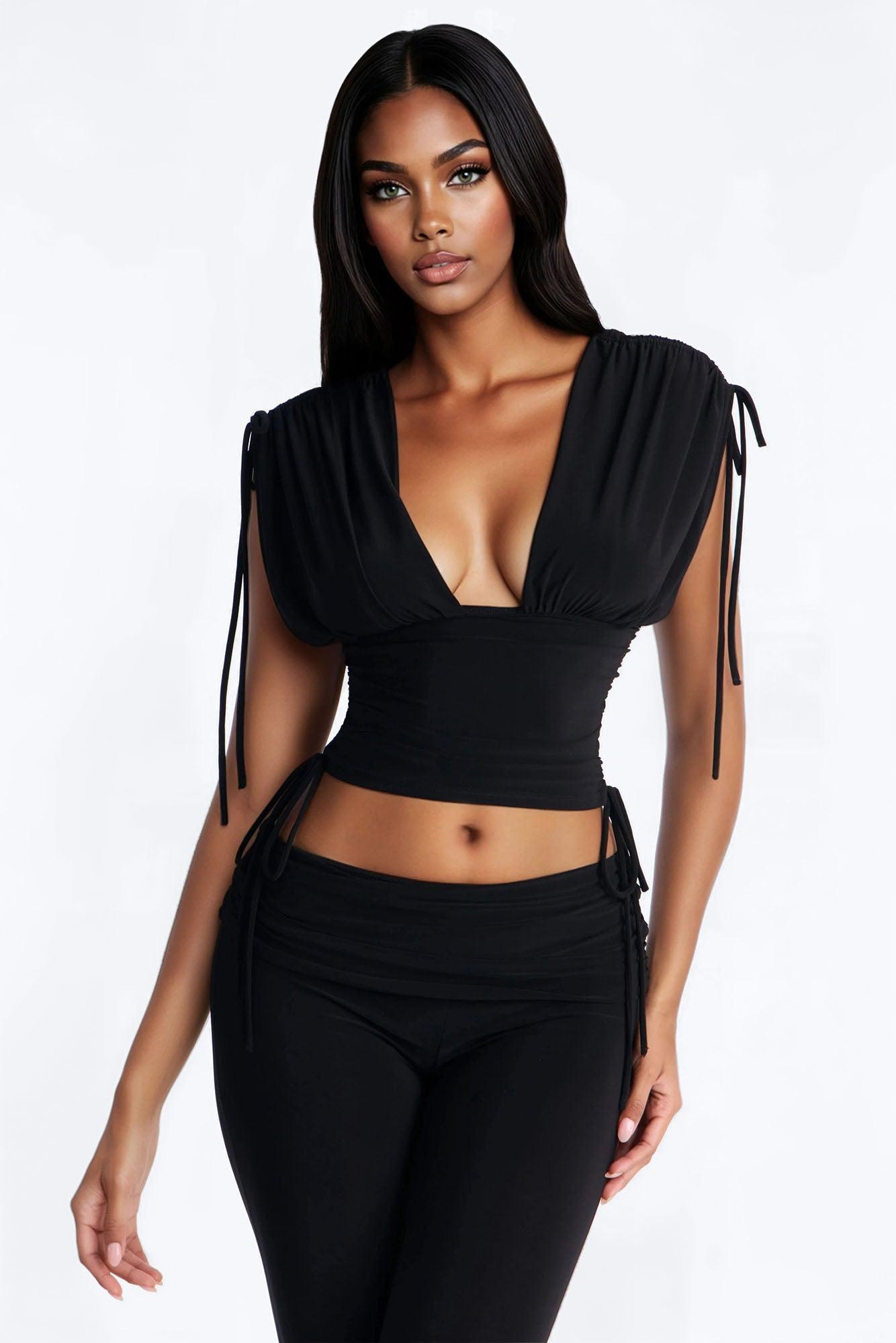 Corina Ruched Capri Set - Black Female Product Image