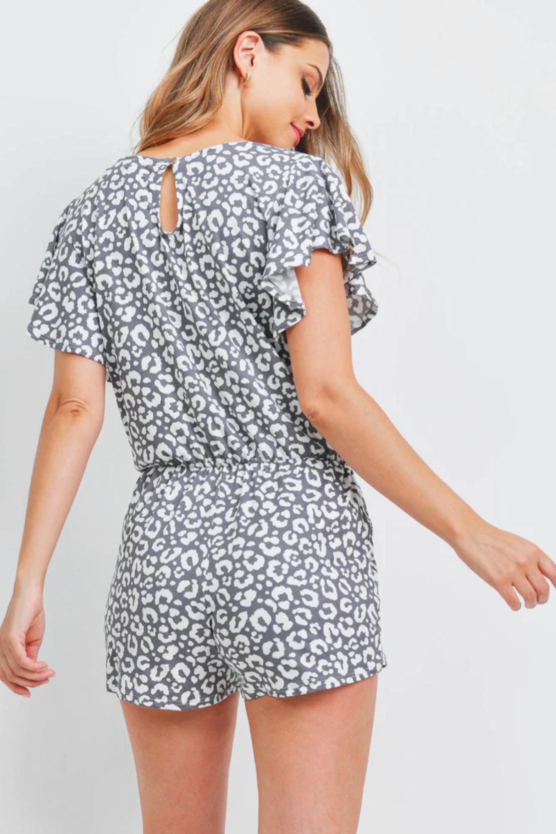 Leopard Butterfly Sleeve Romper Product Image