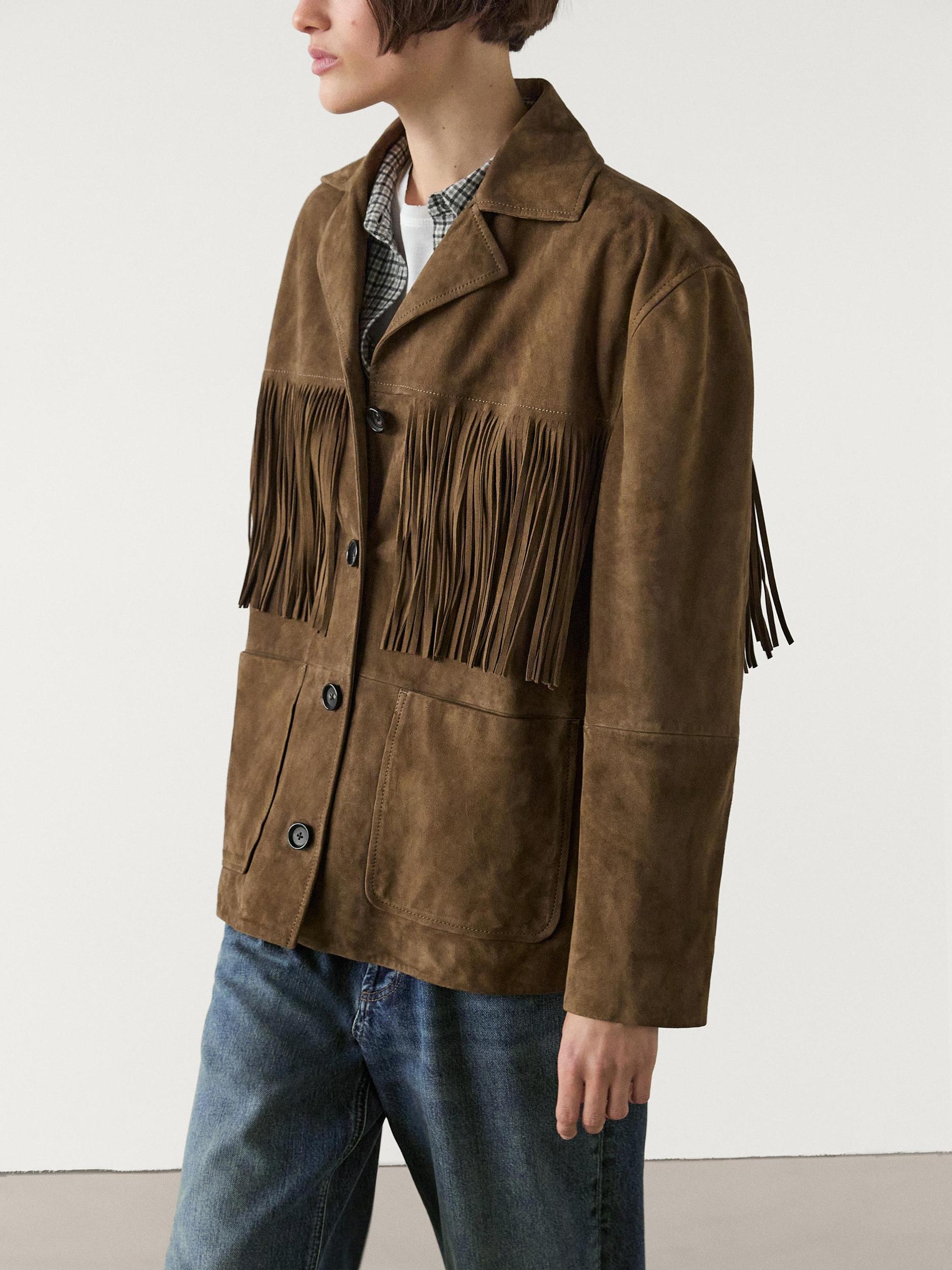 Suede leather jacket with fringing Product Image