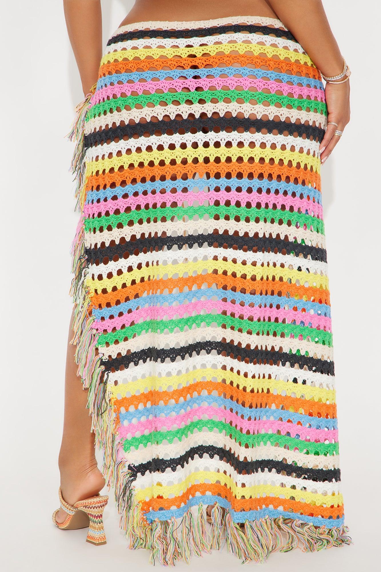 Miami Vacation Side Tie Crochet Cover Up Sarong Skirt - Multi Color Female Product Image