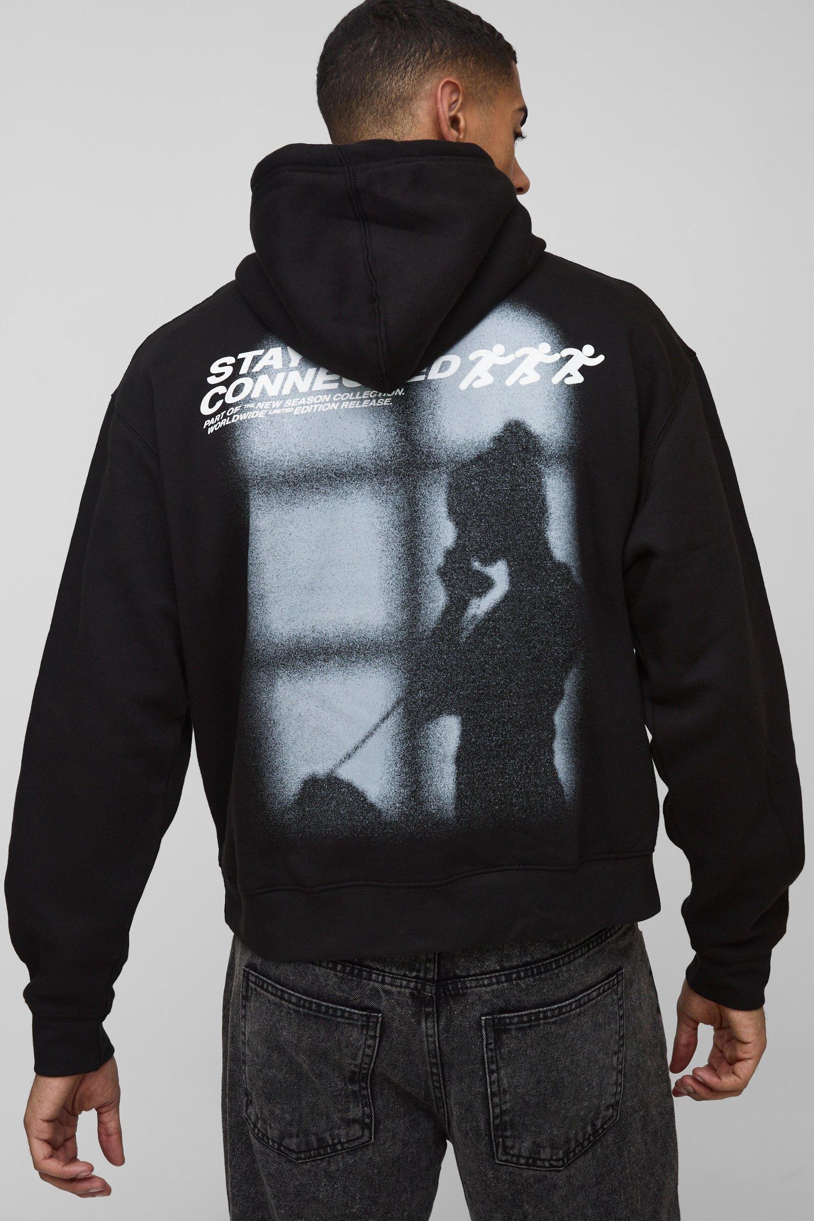 Oversized Boxy Connected Silhouette Graphic Hoodie | boohooMAN USA Product Image