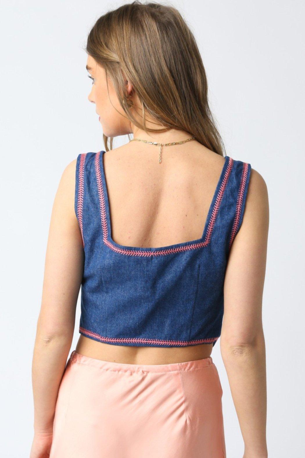 Embroidered Denim Top Product Image