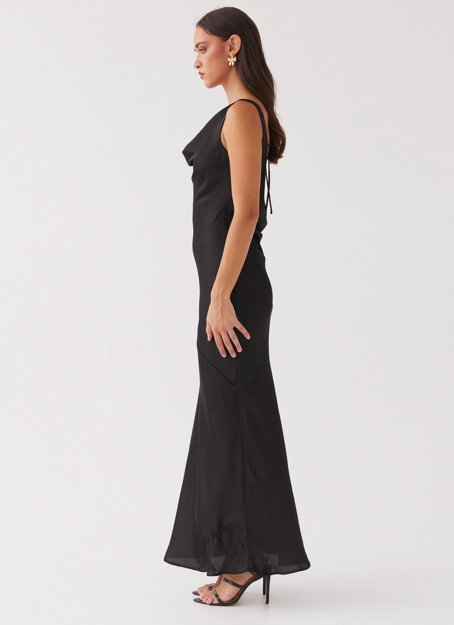 Be Mine Satin Maxi Dress - Black Product Image