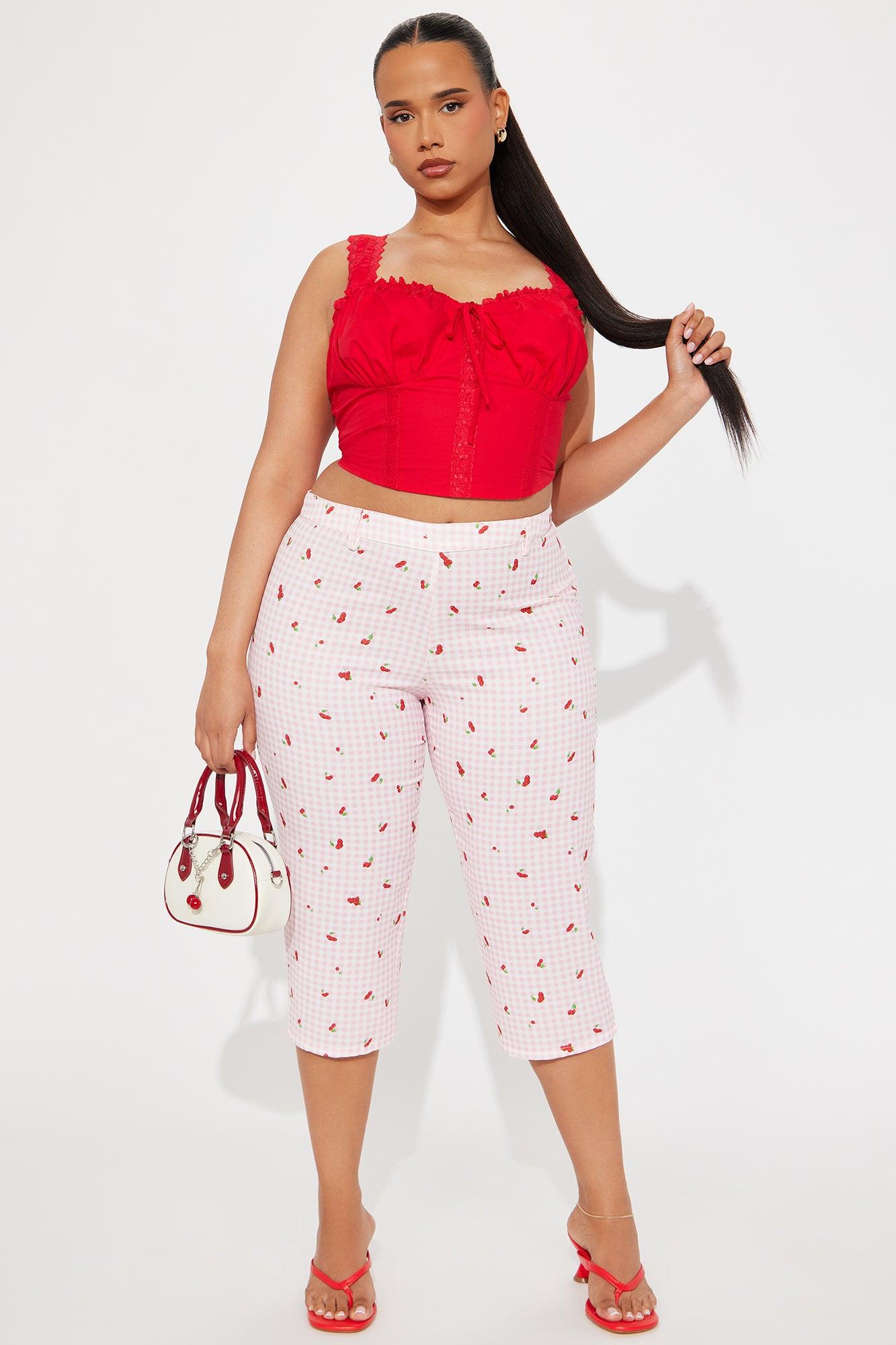 Cherry Love Gingham Capri Pant - Pink/combo Product Image