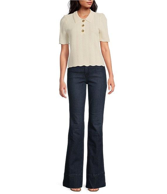 CeCe Knit Collared Short Sleeve Sweater Product Image