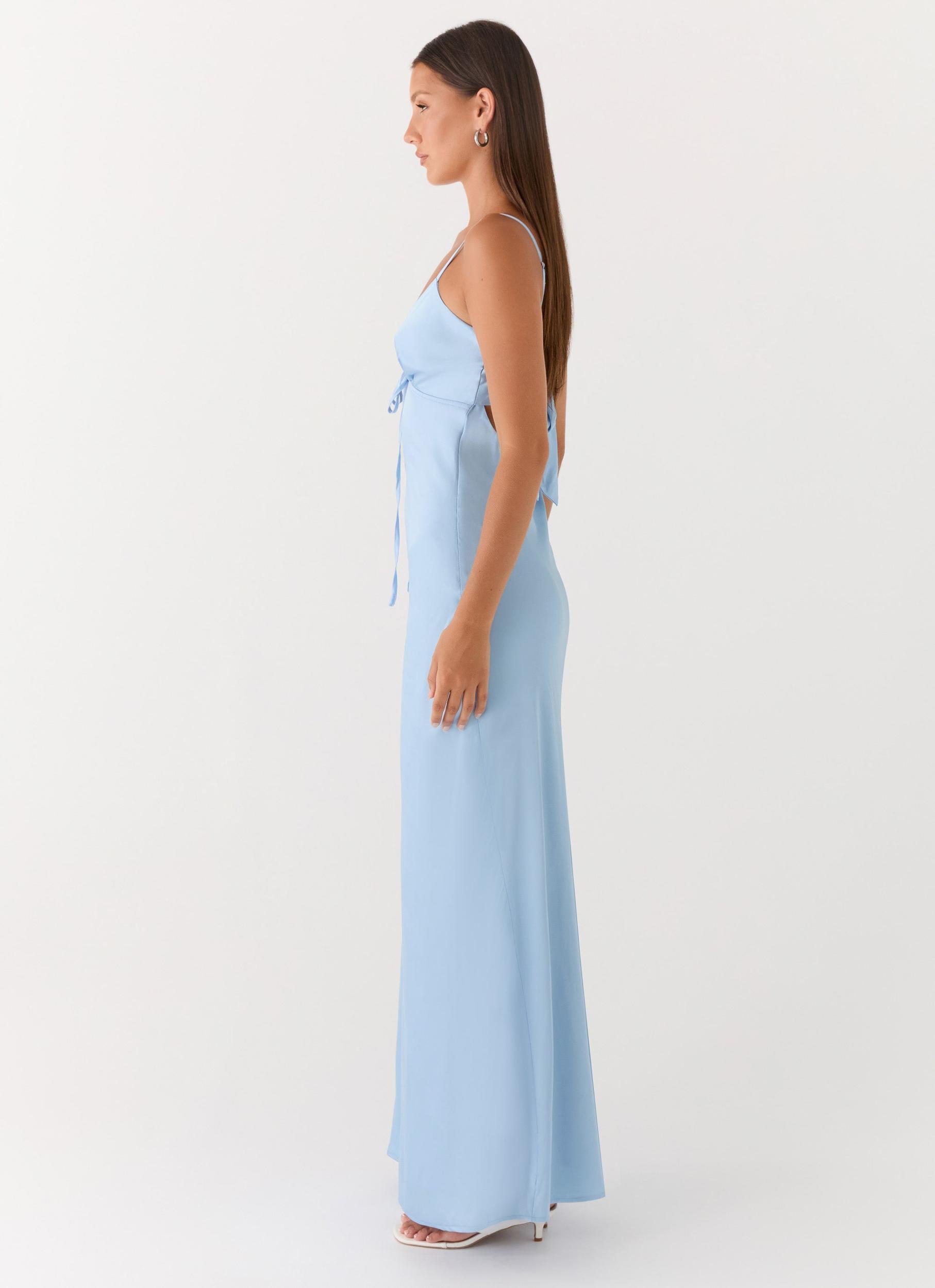 Flora Satin Maxi Dress - Ice Blue Product Image