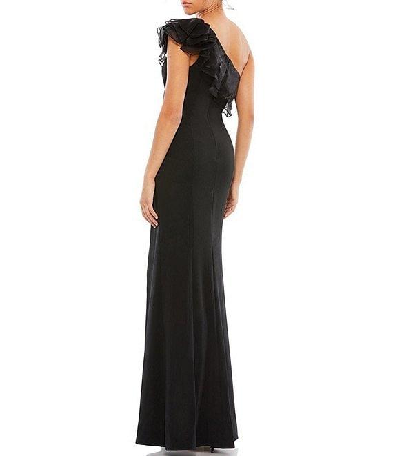Mac Duggal Ruffle Asymmetrical One Shoulder Cap Sleeve Thigh High Slit Gown Product Image