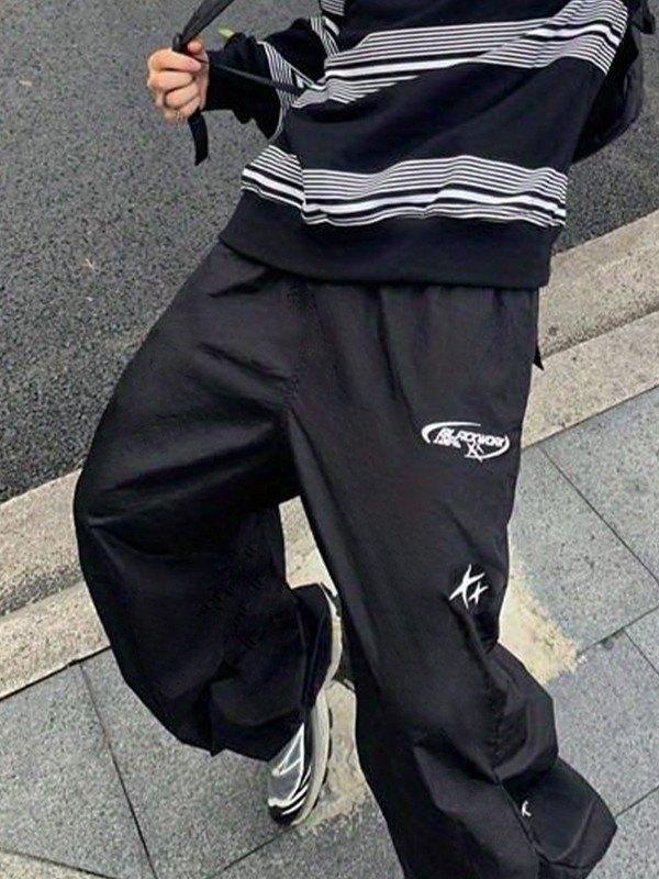Starry Black Baggy Parachute Pants Product Image