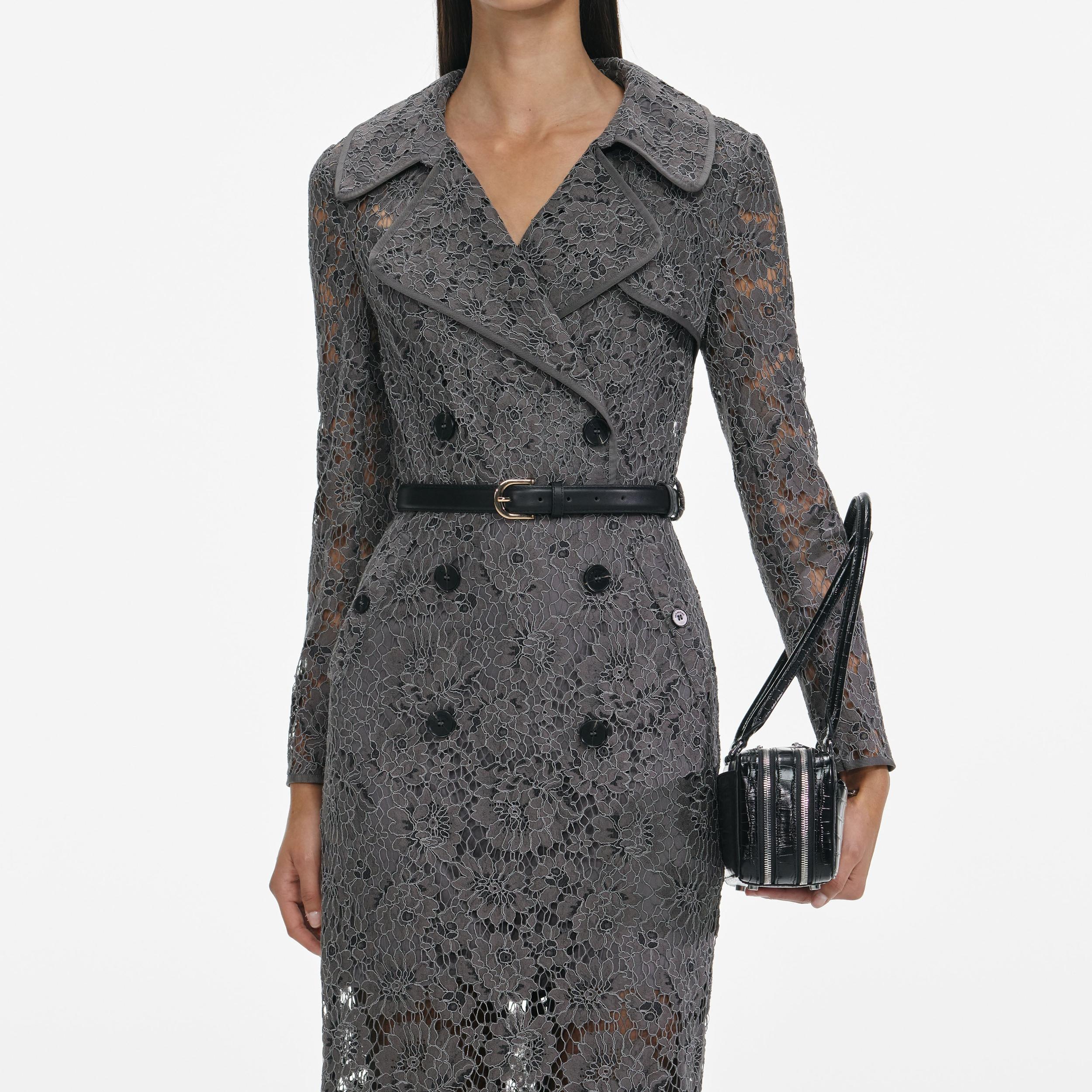 Grey Floral Lace Midi Dress Product Image