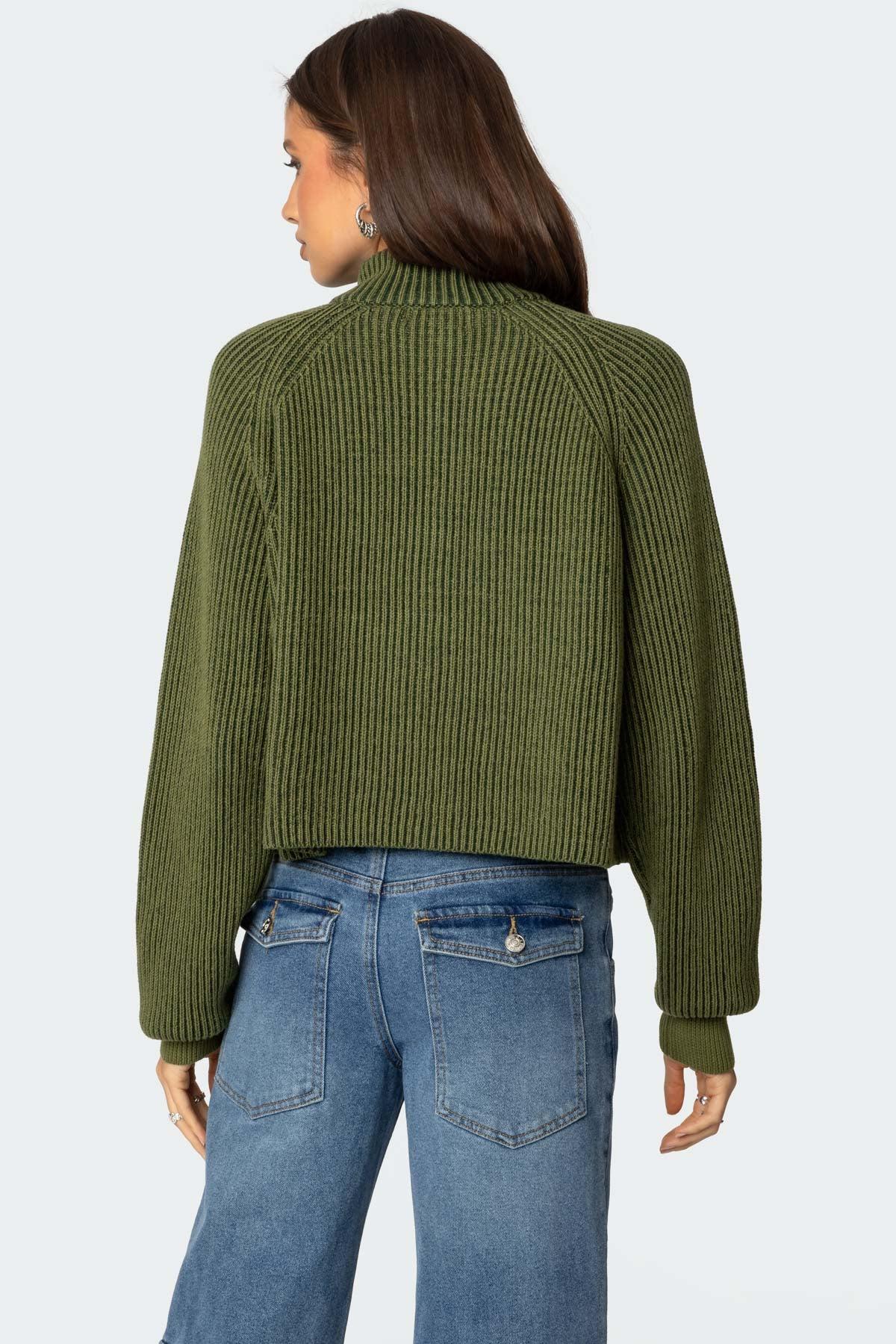 Cropped Rib Knit Half Zip Sweater Product Image