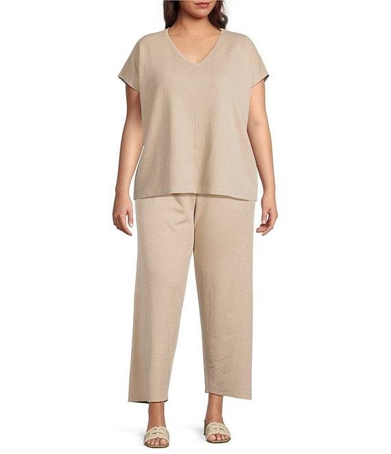 Eileen Fisher Plus Size Coordinating Organic Cotton Rib Knit Straight Ankle Pants Product Image