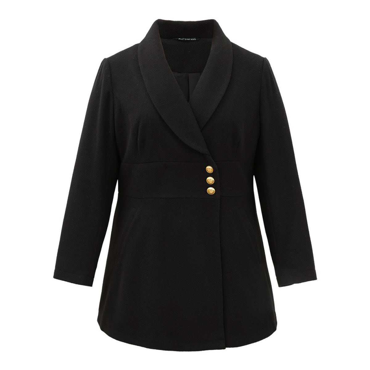 Plus Size Plain Metal Detail Pocket Coat Women Black Elegant Lined Ladies Everyday Winter Coats BloomChic 28/5X Product Image