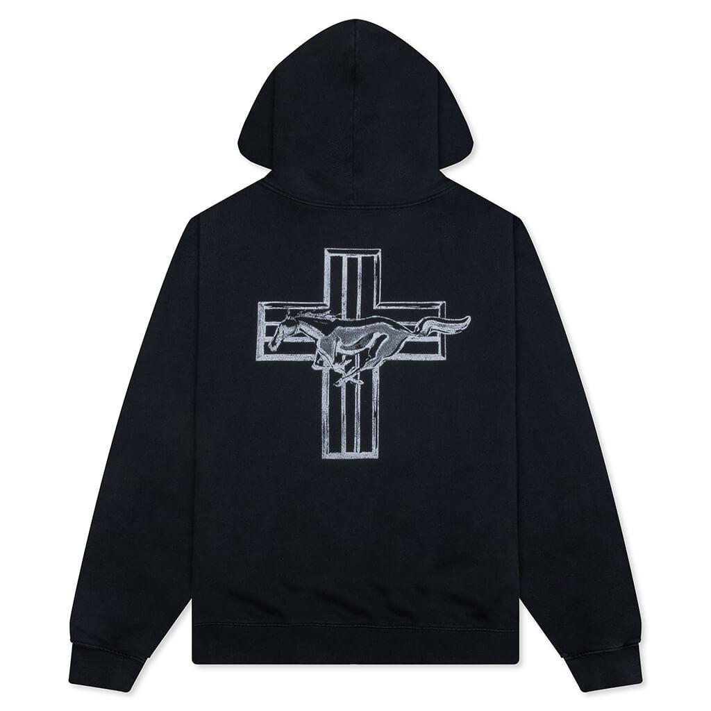 Mustang Cross Zip Up Hoodie - Washed Black Male Product Image