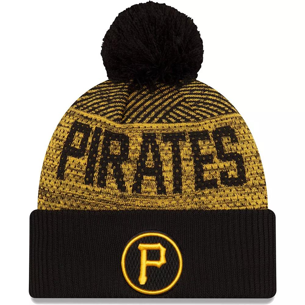 Men's New Era Black Pittsburgh Pirates Authentic Collection Sport Cuffed Knit Hat with Pom Product Image