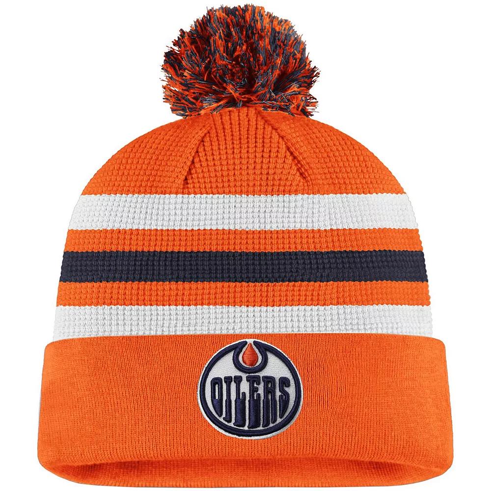 Men's Fanatics Orange/Navy Edmonton Oilers 2020 NHL Draft Authentic Pro Cuffed Pom Knit Hat, Oil Orange Product Image