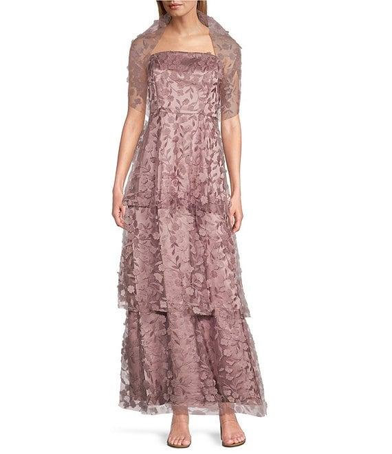 Livia Jolie by Le Bos Strapless Sleeveless 3D Floral 2 Piece Scarf and Tiered A-Line Dress Product Image