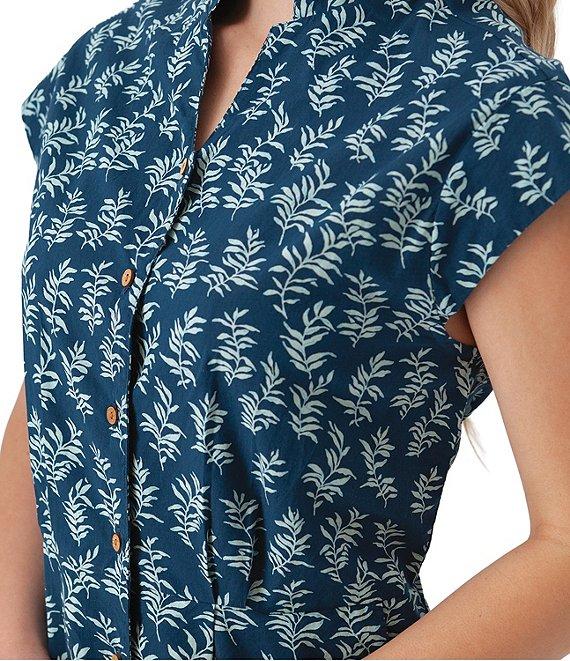 Aventura Abloom Printed Organic Cotton Poplin Woven Stand Collar Cap Sleeve Button Front Shirtdress Product Image