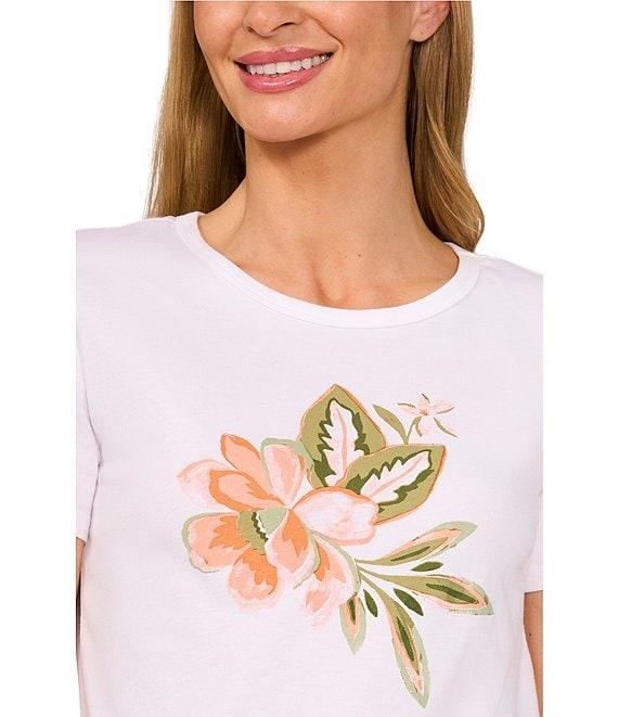 CeCe Knit Crew Neck Short Sleeve Floral Graphic Tee Product Image