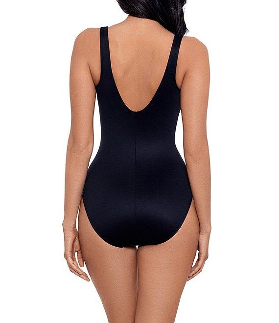 Miraclesuit Network News Vive Solid Mesh Front Zip V-Neck Shaping One Piece Swimsuit Product Image