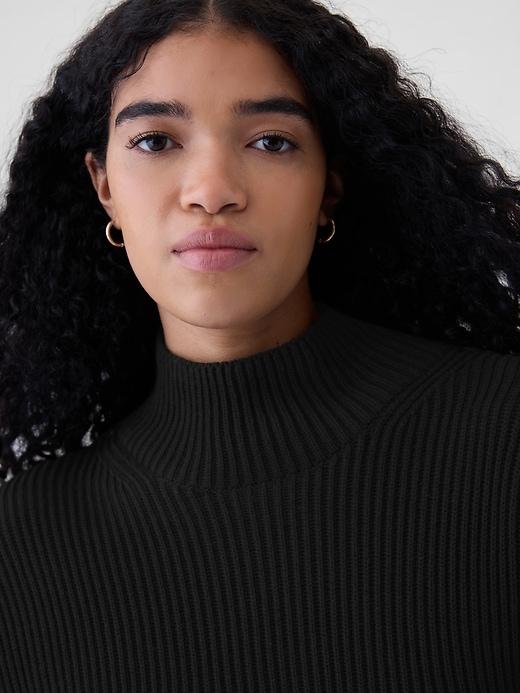 100% Cotton Oversized Split-Hem Mockneck Sweater Product Image