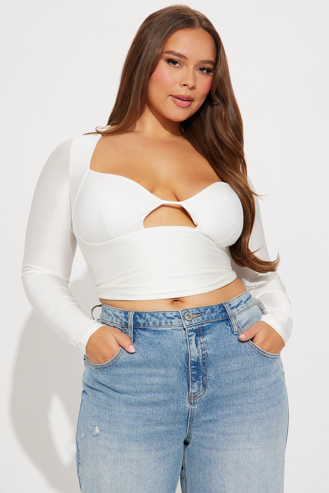 Winona Cropped Long Sleeve Cut Out Top - White Product Image