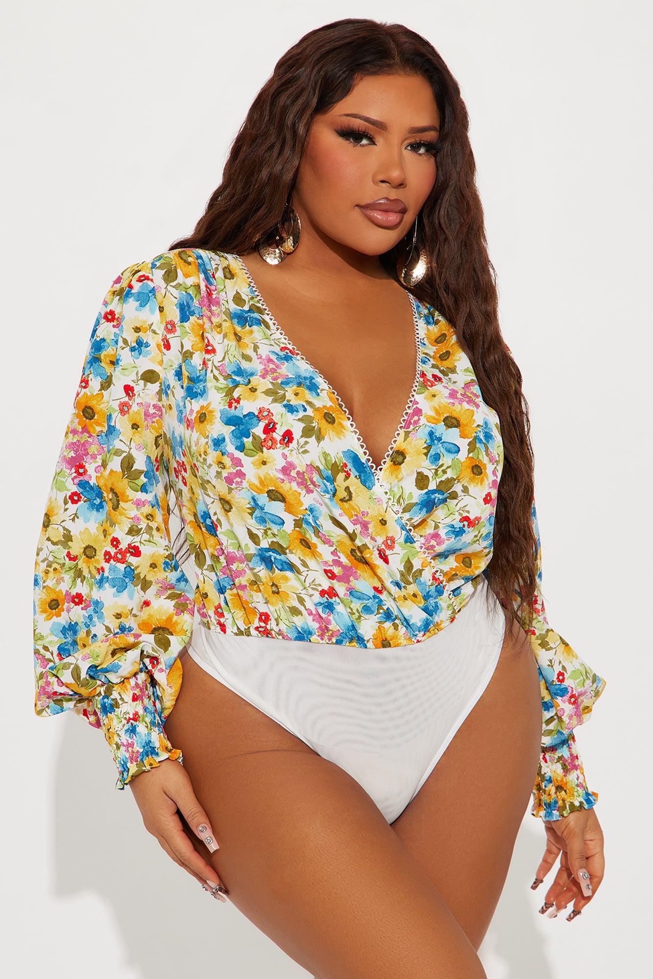 Floral Delight Surplice Bodysuit - Ivory/combo Product Image