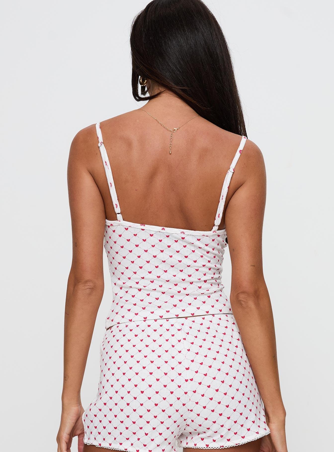 Lullabies Pointelle Cami Top White / Red Product Image