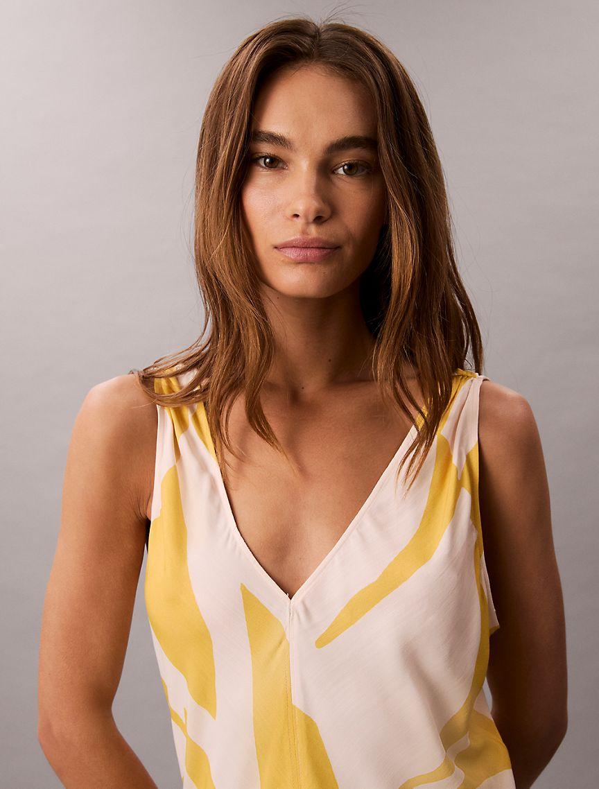 Calvin Klein Womens Printed V-Neck Midi Dress - Yellow Product Image